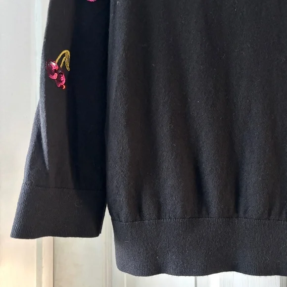 Kate Spade Sequin Cherries Black Cardigan Sweater Size L - Picture 13 of 16